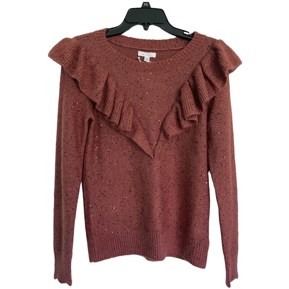 NWT LC Lauren Conrad Size XS Ruffle Shoulder Sparkle Sweater - Picture 3 of 6